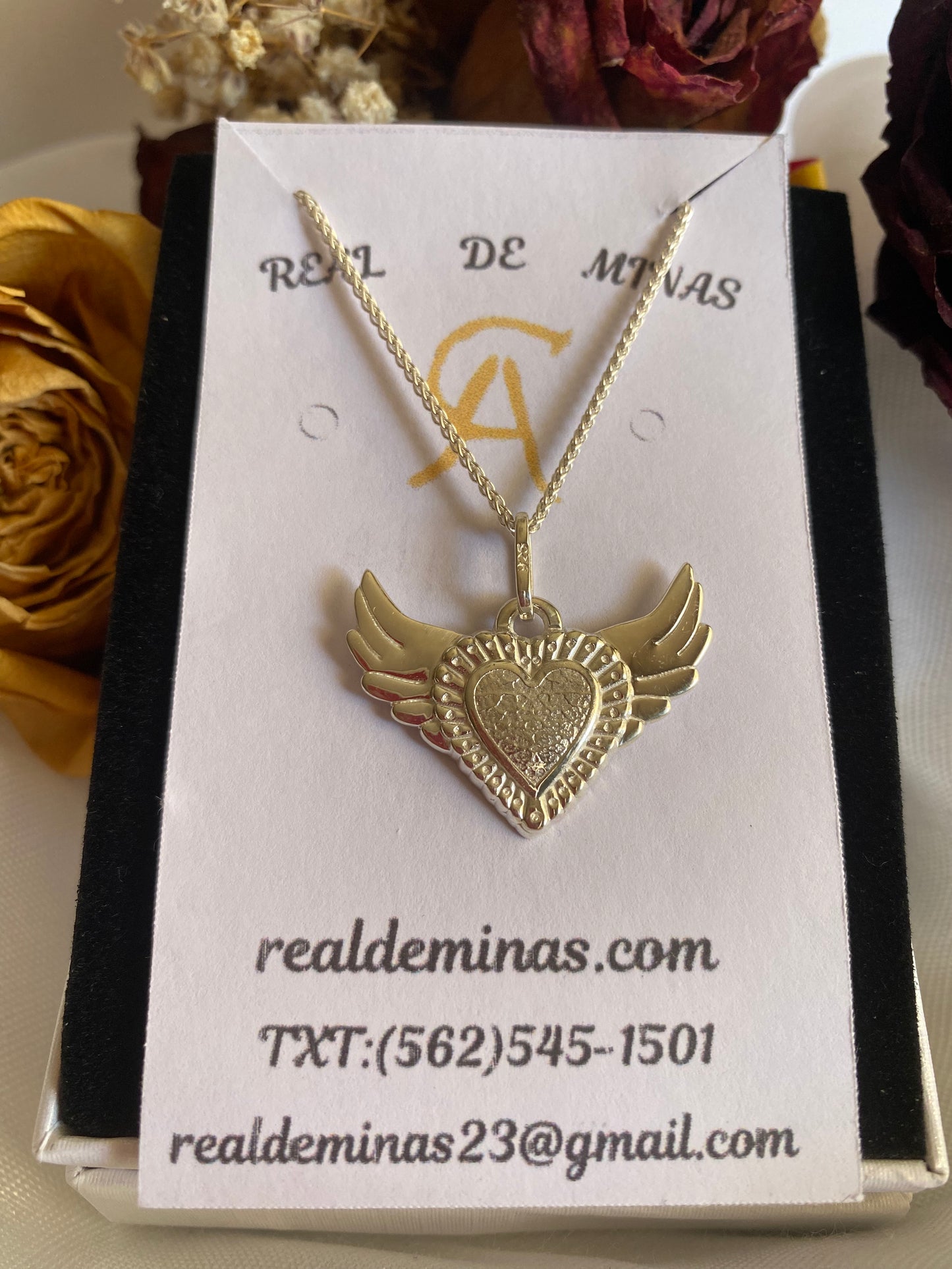 .925 Silver Heart with Wings Pendant with chain